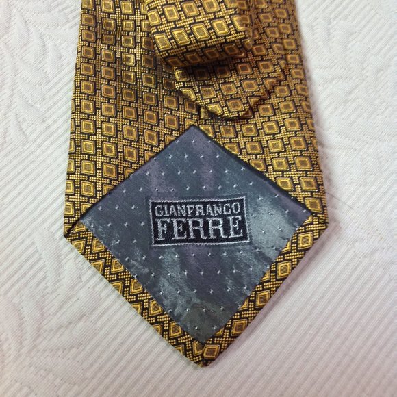 Gianfranco FERRE Geometric Gold & Blue Silk Necktie Tie - Picture 6 of 12